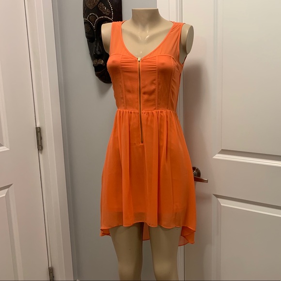 Bebe Orange Coleman High Low Zipper Front Dress. - Picture 3 of 11